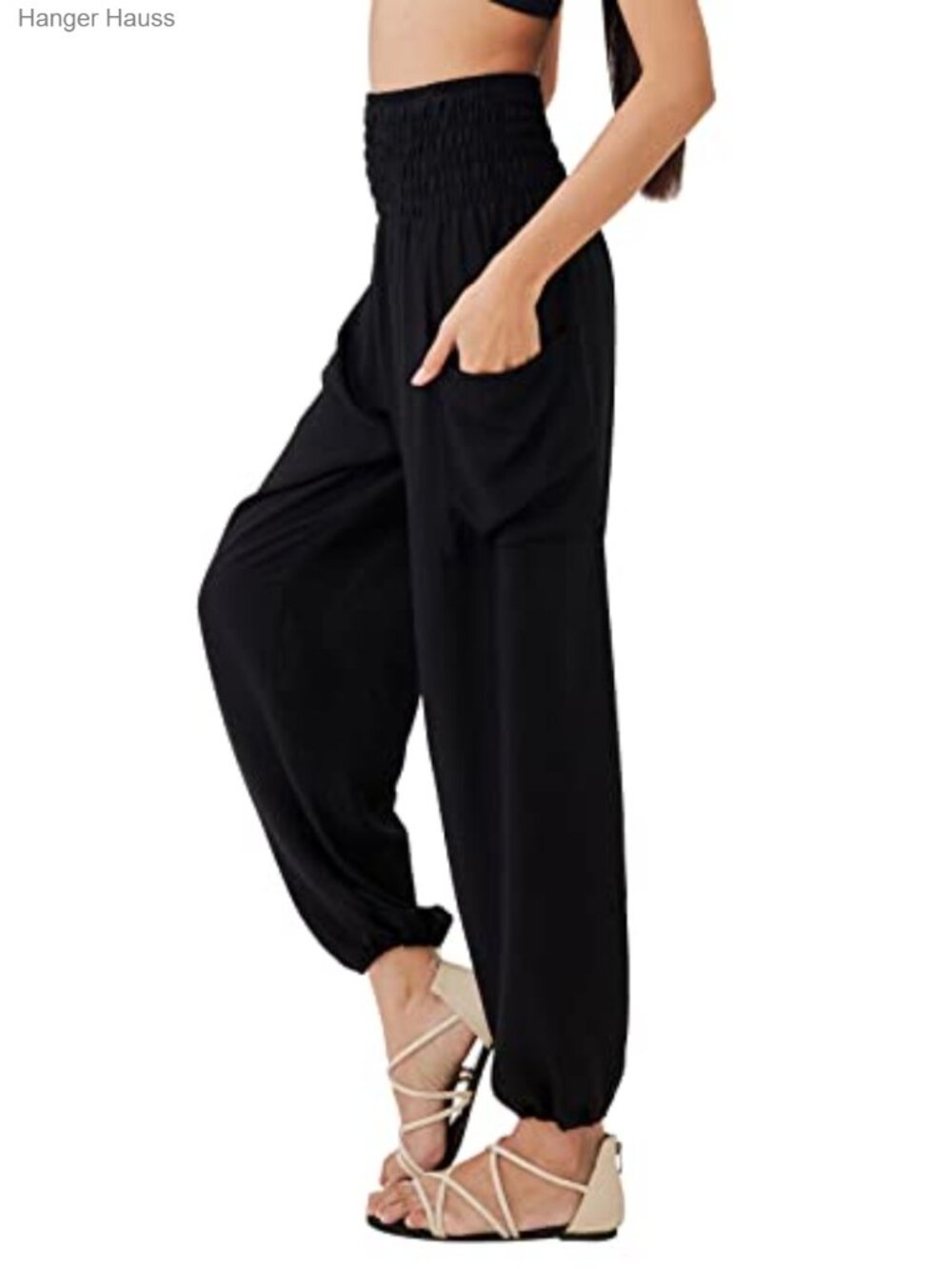 Women's Harem Yoga Pants Smocked Waist Rayon Flowy Boho Lounge Pants